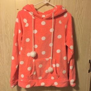 Pink plush polka dot hoodie